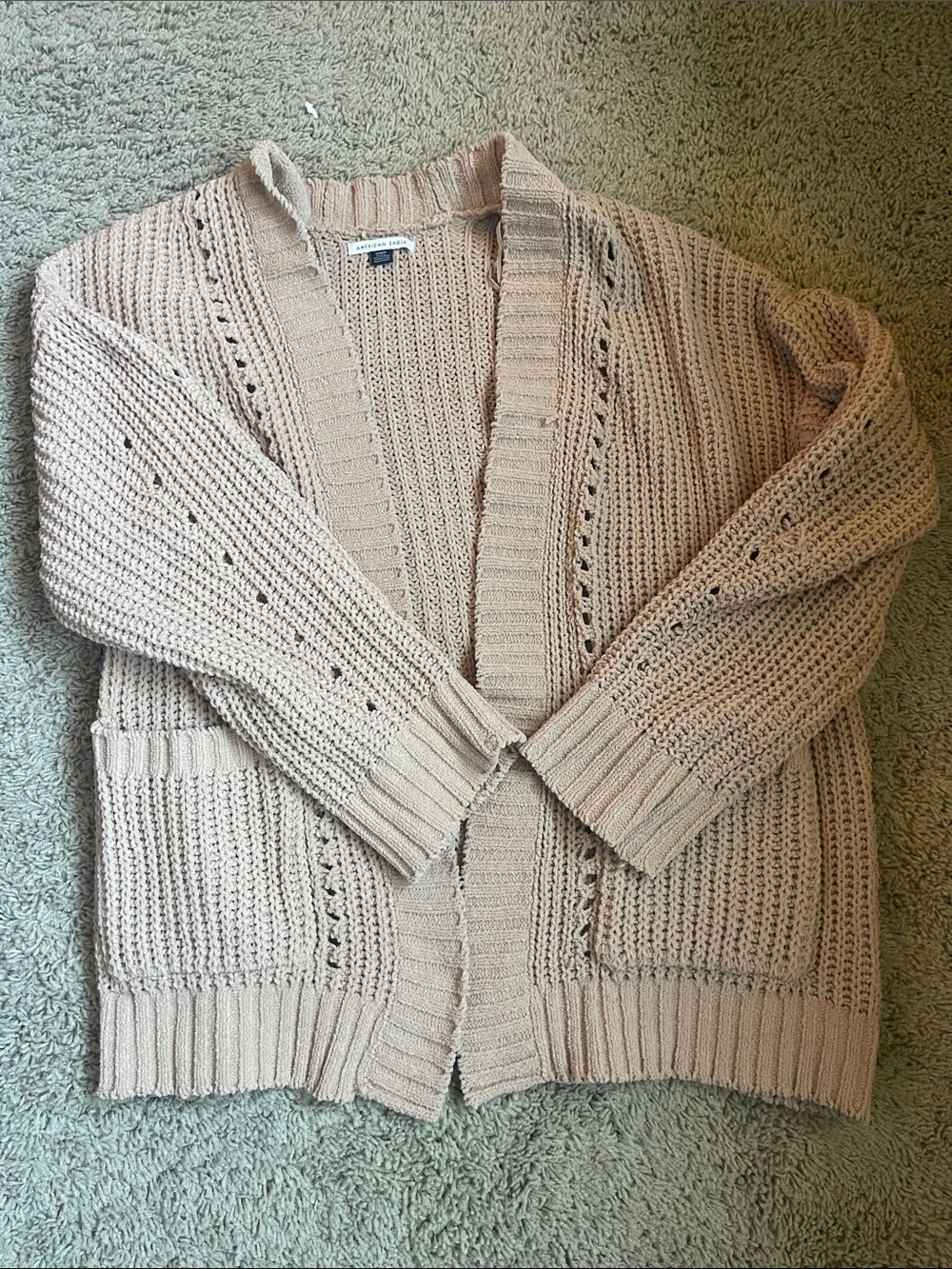 American Eagle Outfitters Open-Front Knit Cardigan - Beige
